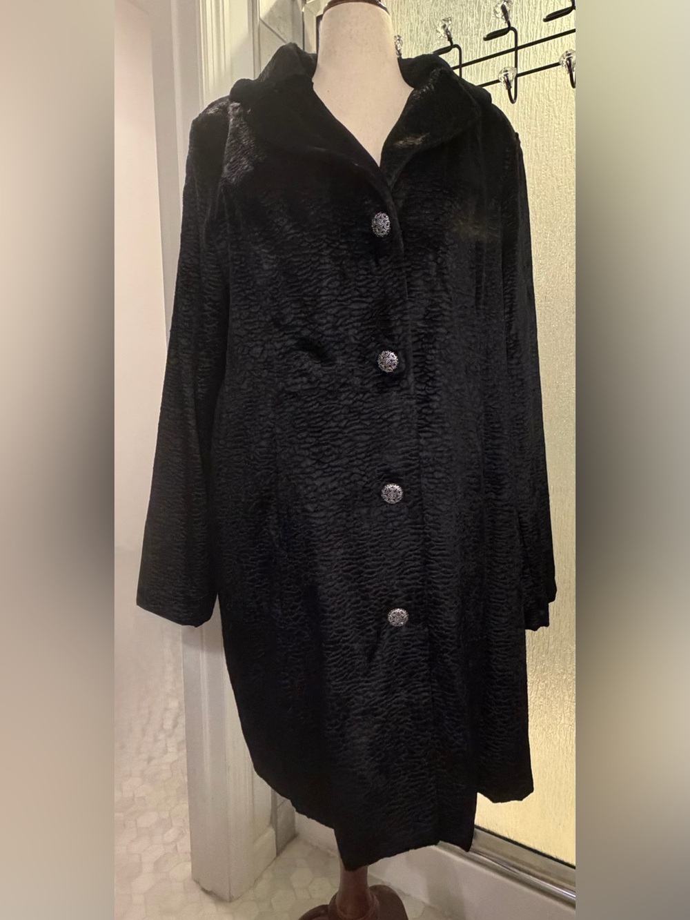 Vintage Fabulous Furs Faux Persian Black Coat w/Decorative Buttons 2X $75 BNWT